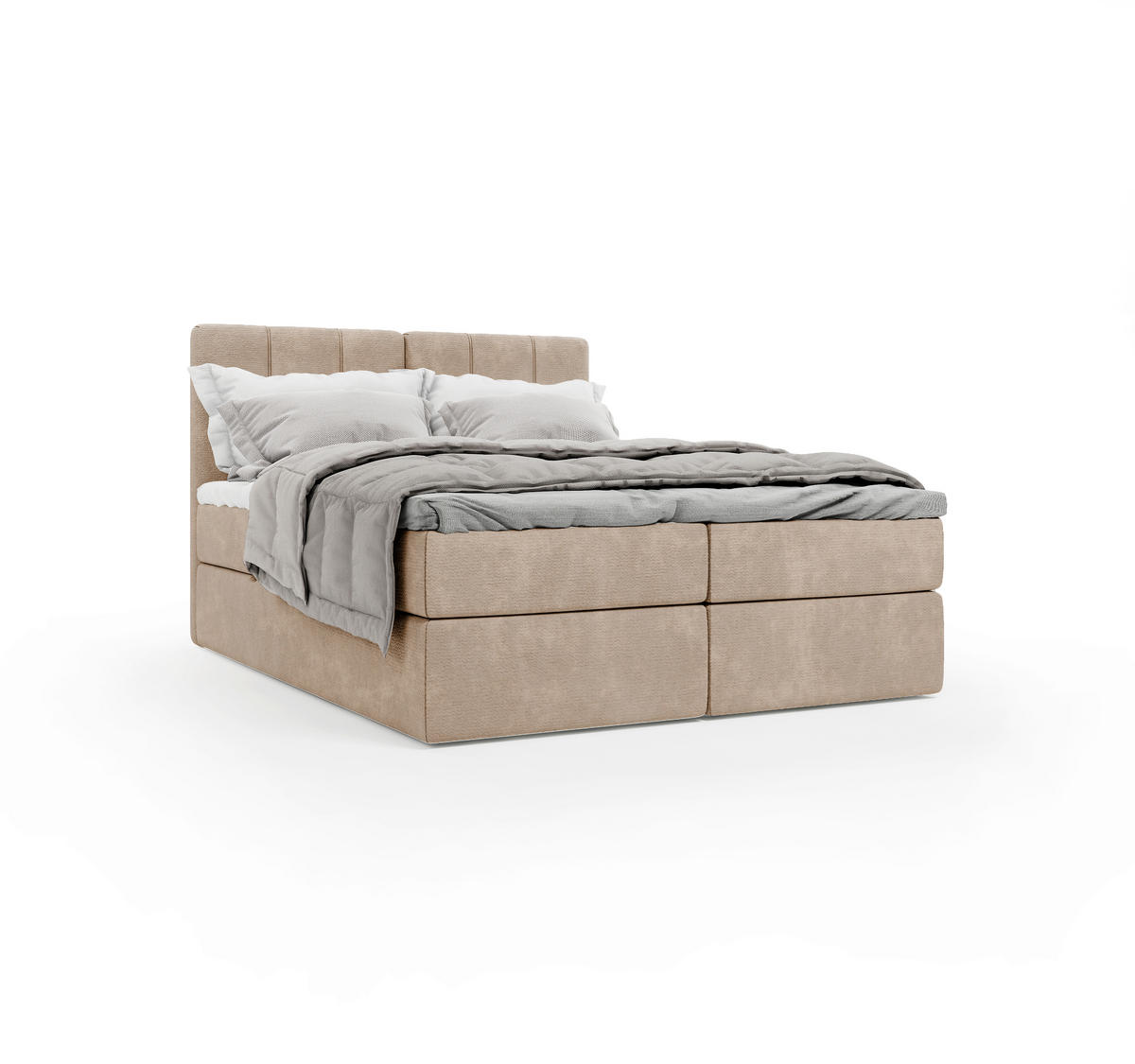 BOXBETT 160/200 cm,  in Braun, gepolstertes Kopfteil, Bettkasten, Topper, Matratze, H3 = fest  - Schwarz/Braun, Design, Holzwerkstoff/Kunststoff (160/200cm) - Esposa