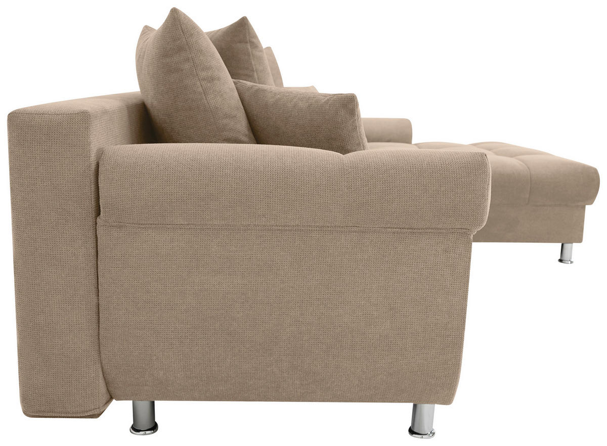 ECKSOFA in Flachgewebe, Mikrofaser Taupe  - Taupe/Chromfarben, Design, Kunststoff/Textil (312/198cm) - Livetastic