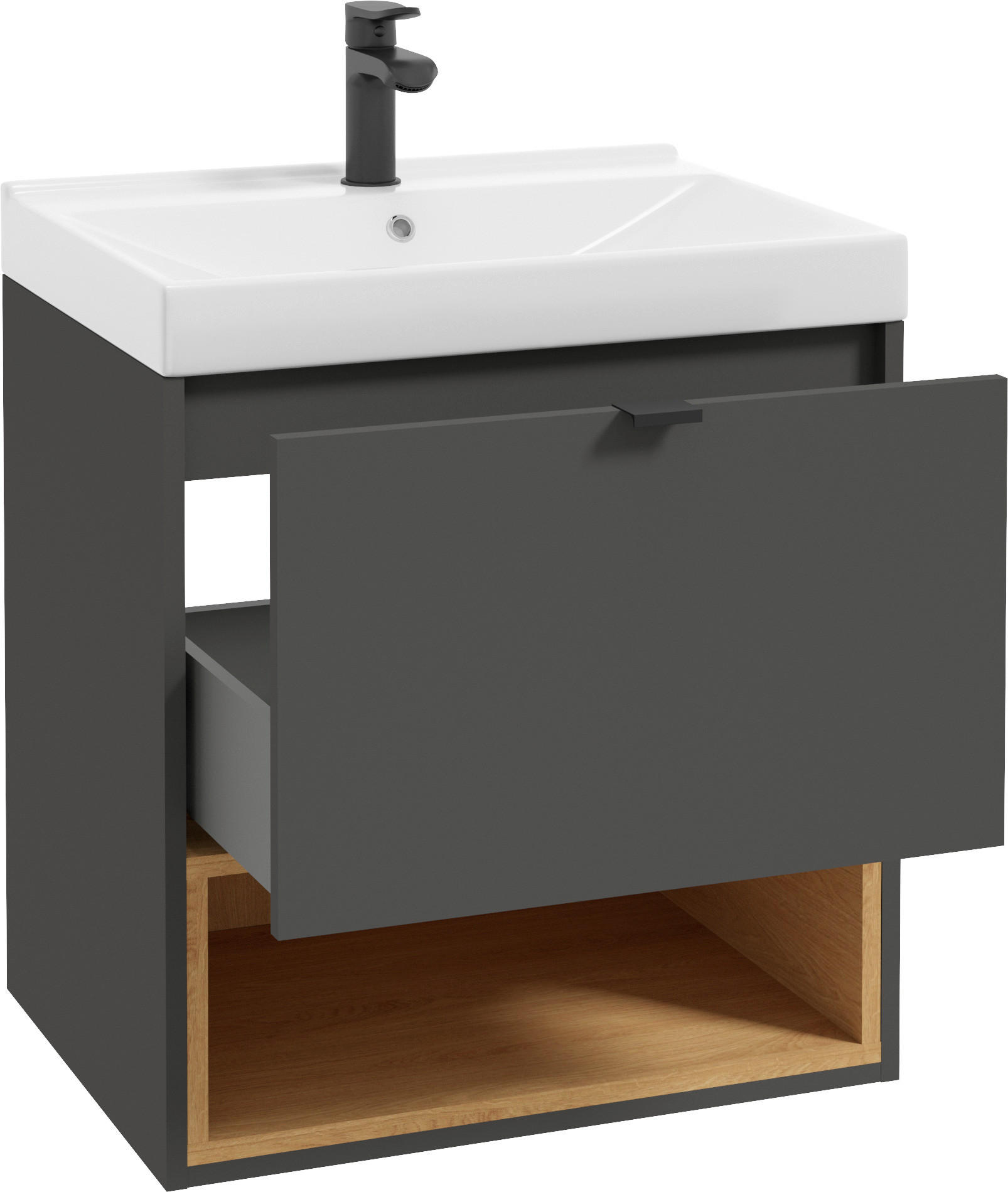 Thumbnail - Mid.you Waschtischkombi, Anthrazit, Eiche, Metall, 1 Schubladen, 62 cm, hängend, Badezimmer, Waschbecken & Armaturen, Wa...