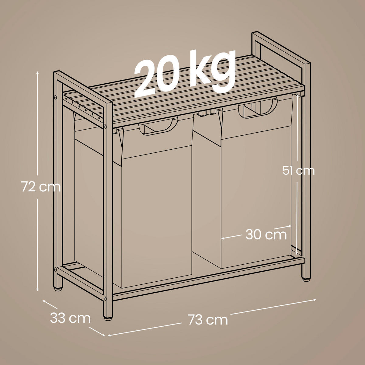 WÄSCHEKORB - Eichefarben/Grau, Trend, Holzwerkstoff/Textil (73/72/33cm) - Boxxx