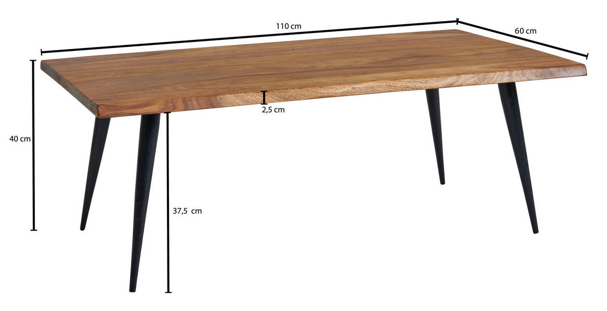COUCHTISCH Sheesham massiv 110/60/40 cm rechteckig Sheeshamfarben  - Sheeshamfarben/Schwarz, MODERN, Holz/Metall (110/60/40cm) - MID.YOU