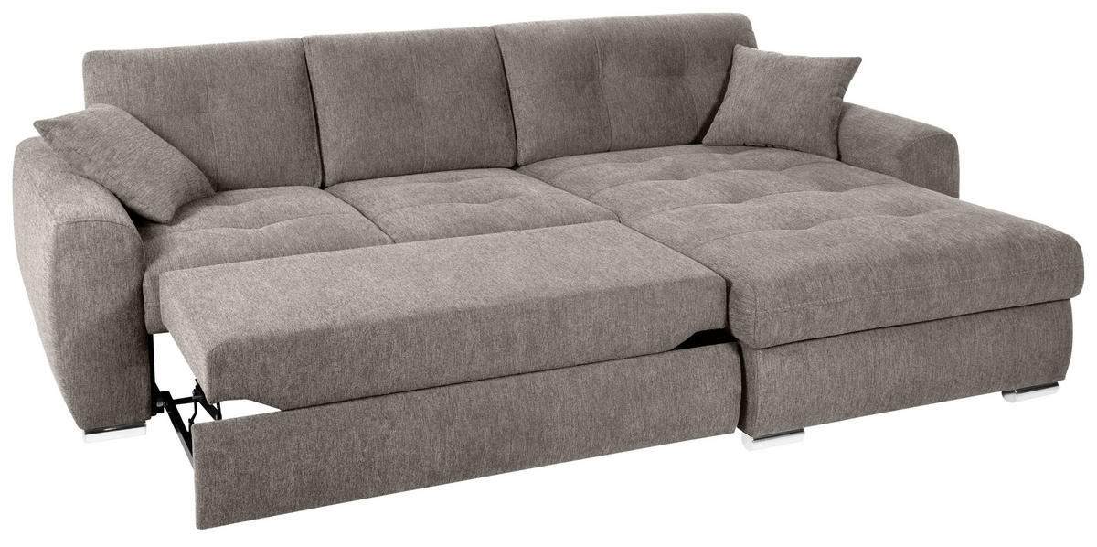 ECKSOFA in Mikrofaser Taupe  - Taupe/Chromfarben, Modern, Kunststoff/Textil (276/193cm) - Hom`in