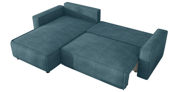 ECKSOFA Türkis Cord Zierkissen, Rückenkissen, Bettkasten, Schlaffunktion, Rücken echt, Liegefläche im Originalstoff  - Türkis/Schwarz, MODERN, Kunststoff/Textil (190/280cm) - Carryhome