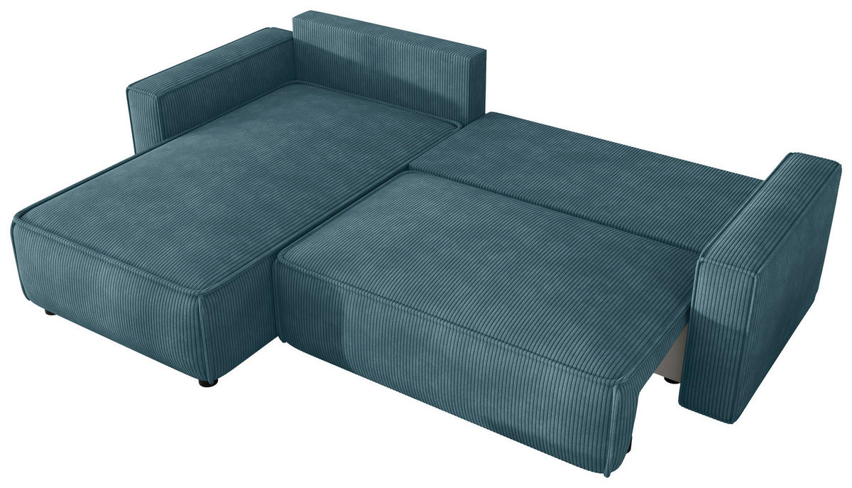 ECKSOFA Türkis Cord Zierkissen, Rückenkissen, Bettkasten, Schlaffunktion, Rücken echt, Liegefläche im Originalstoff  - Türkis/Schwarz, MODERN, Kunststoff/Textil (190/280cm) - Carryhome
