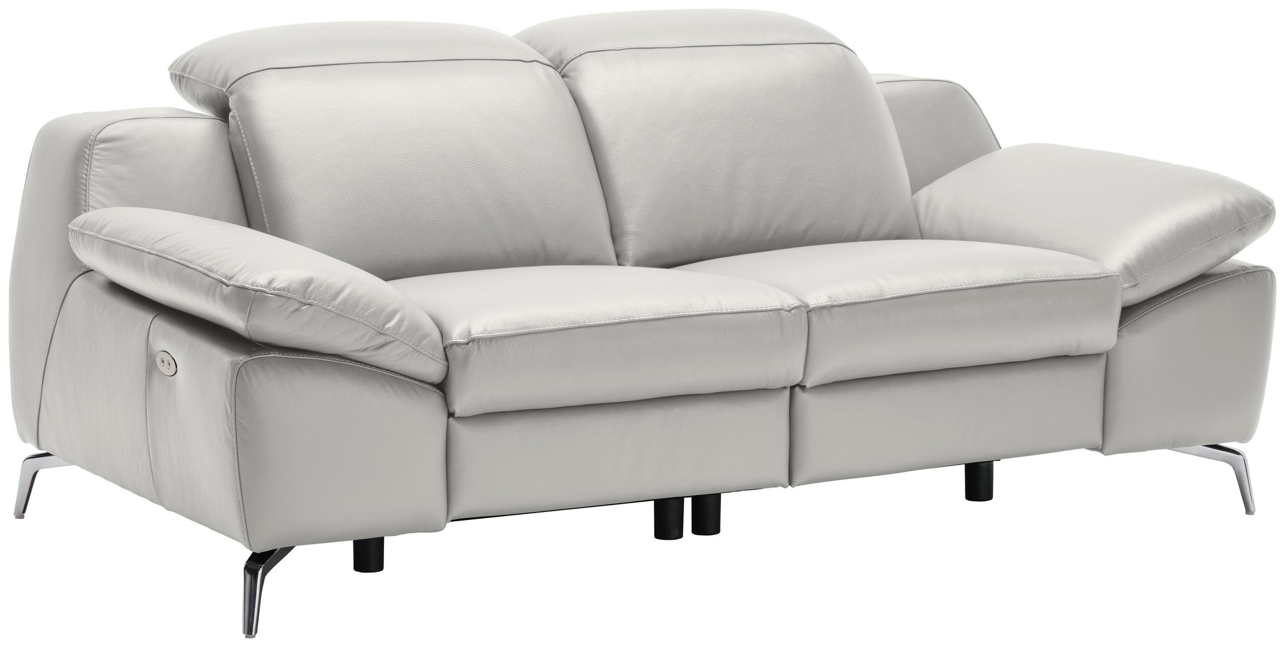 2-SITZER-SOFA Greige Echtleder  - Chromfarben/Greige, Design, Leder/Kunststoff (194/83-99/110cm) - Celina Home