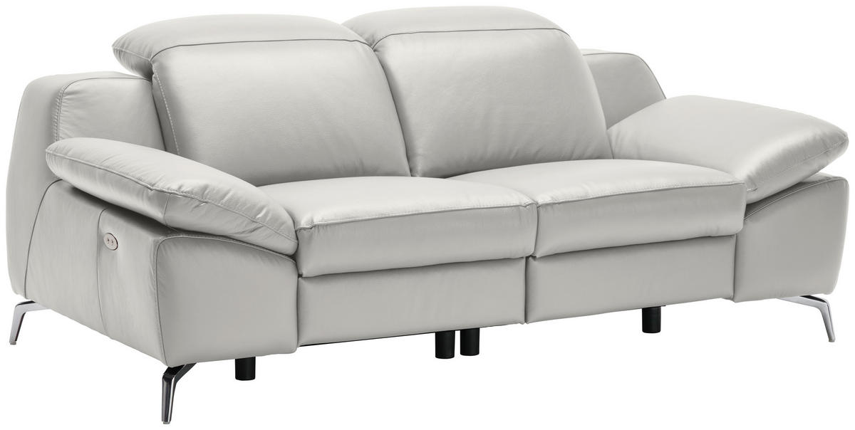 2-SITZER-SOFA Greige Echtleder  - Chromfarben/Greige, Design, Leder/Kunststoff (194/83-99/110cm) - Celina Home