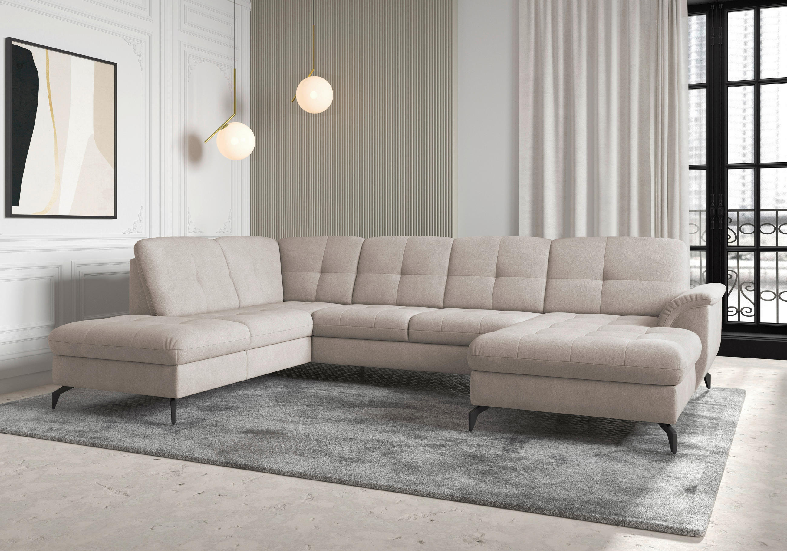 WOHNLANDSCHAFT in Flachgewebe Greige  - Greige/Schwarz, Modern, Textil/Metall (212/319/164cm) - Sit & More