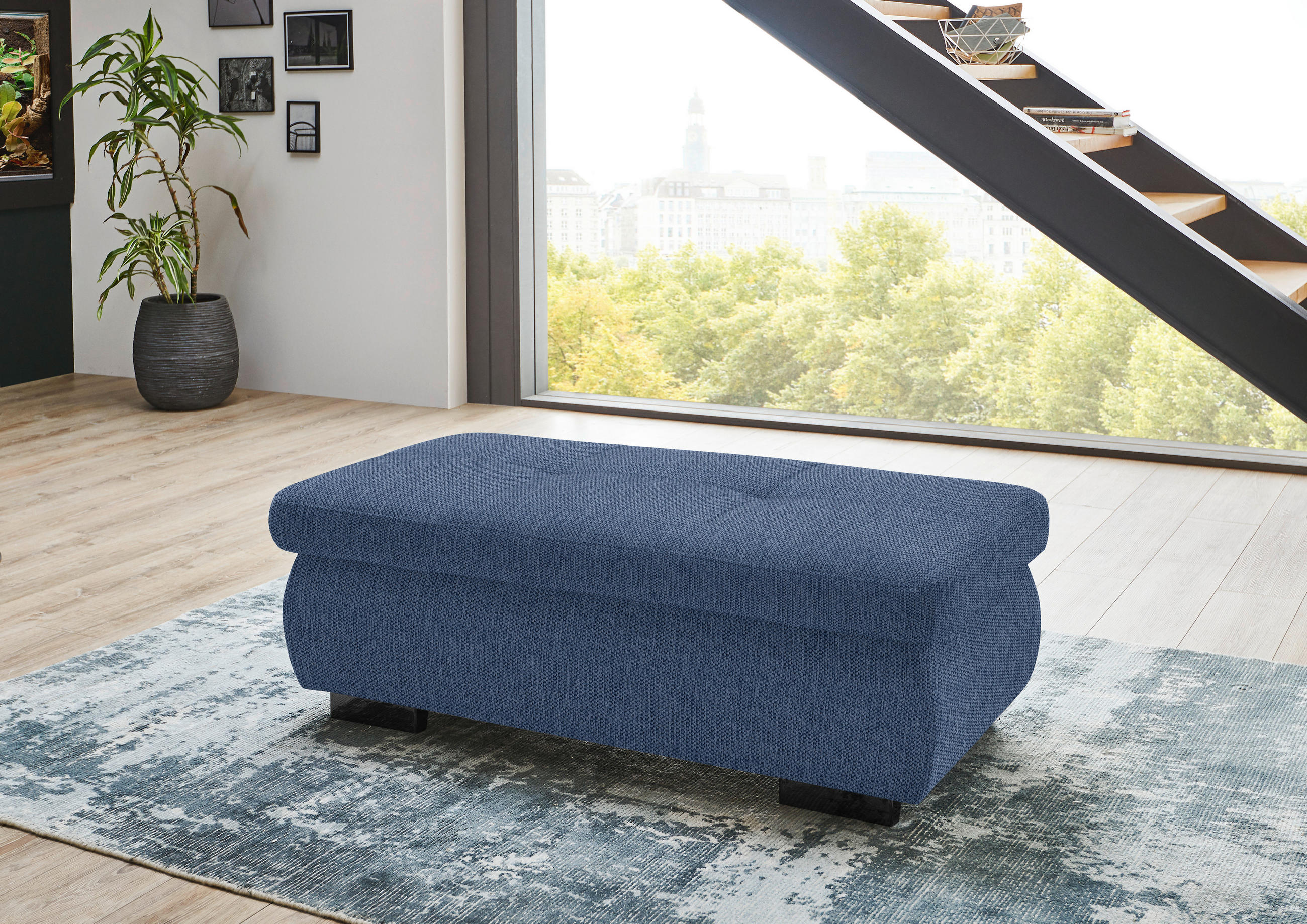 HOCKER in Textil Dunkelblau  - Schwarz/Dunkelblau, Design, Textil/Metall (138/44/67cm) - Beldomo Style