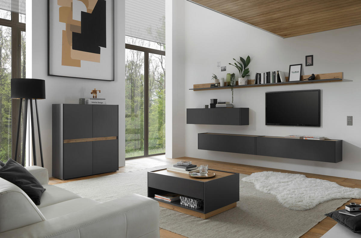 HIGHBOARD  100/122/40 cm  - Anthrazit/Eiche Wotan, Design, Holzwerkstoff/Kunststoff (100/122/40cm) - Modante