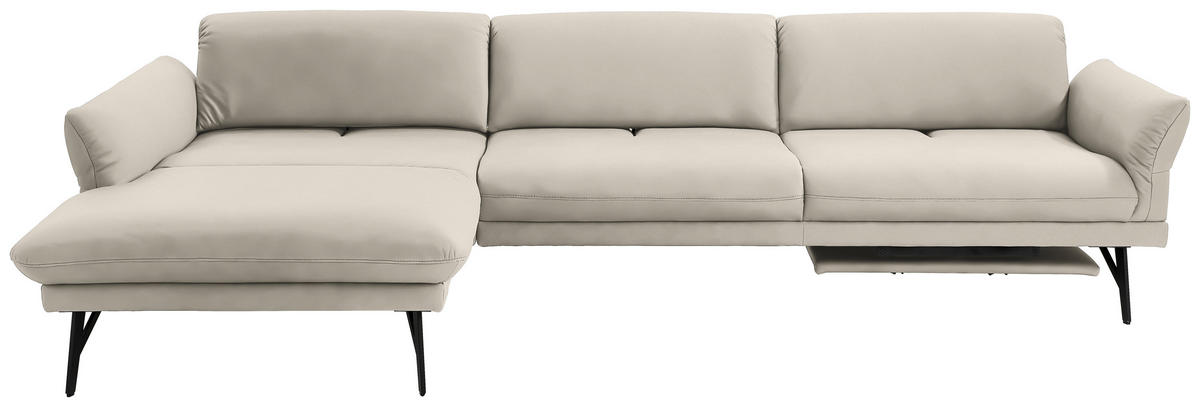 ECKSOFA in Echtleder Ecru  173/308 cm  - Ecru/Anthrazit, Design, Leder/Metall (173/308cm) - Joop!