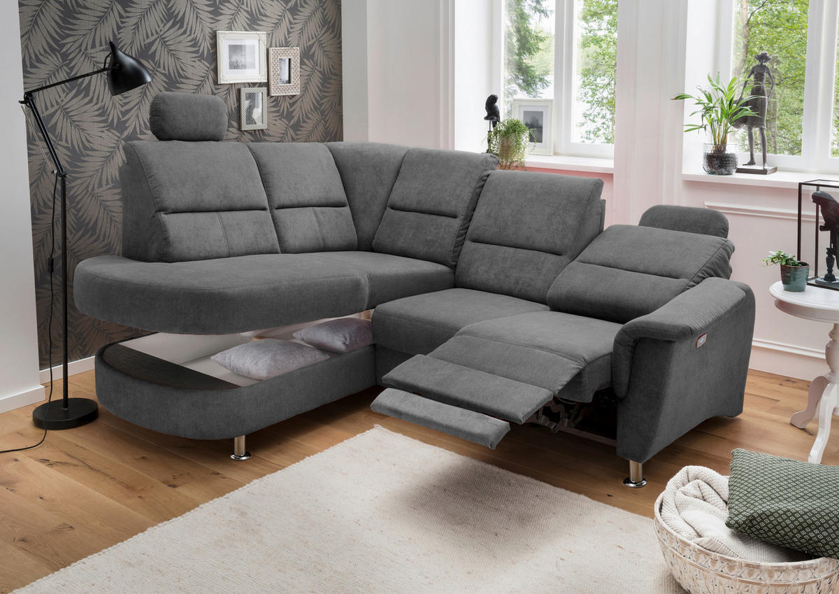 ECKSOFA Anthrazit Mikrofaser  - Chromfarben/Anthrazit, KONVENTIONELL, Textil/Metall (231/45/55cm) - Livetastic