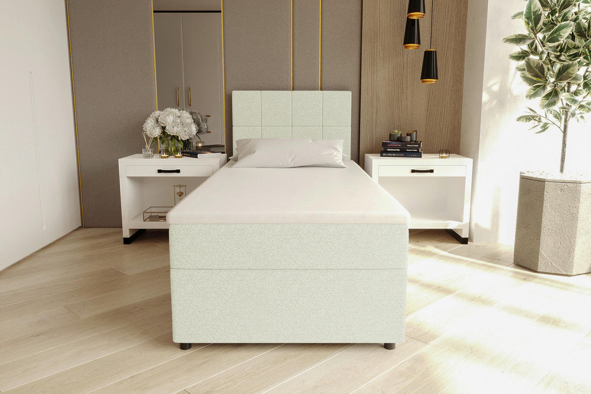 BOXBETT 90/200 cm,  in Creme, Matratze, Topper, Bettschublade, H3 = fest  - Creme/Schwarz, KONVENTIONELL, Kunststoff/Textil (90/200cm) - Boxxx