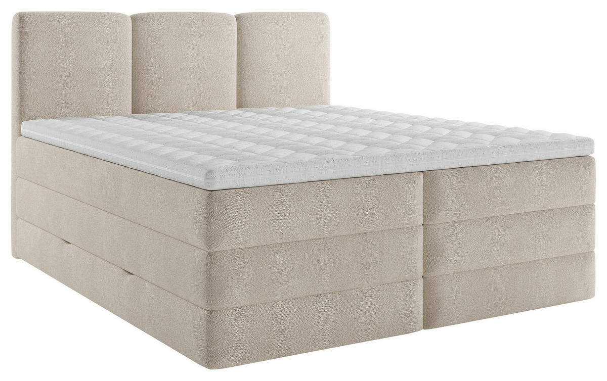 BOXSPRINGBETT 200/200 cm,  in Creme, Bettkasten, Topper, H2 + H3 = mittel + fest  - Creme/Schwarz, MODERN, Holz/Kunststoff (200/200cm) - MID.YOU