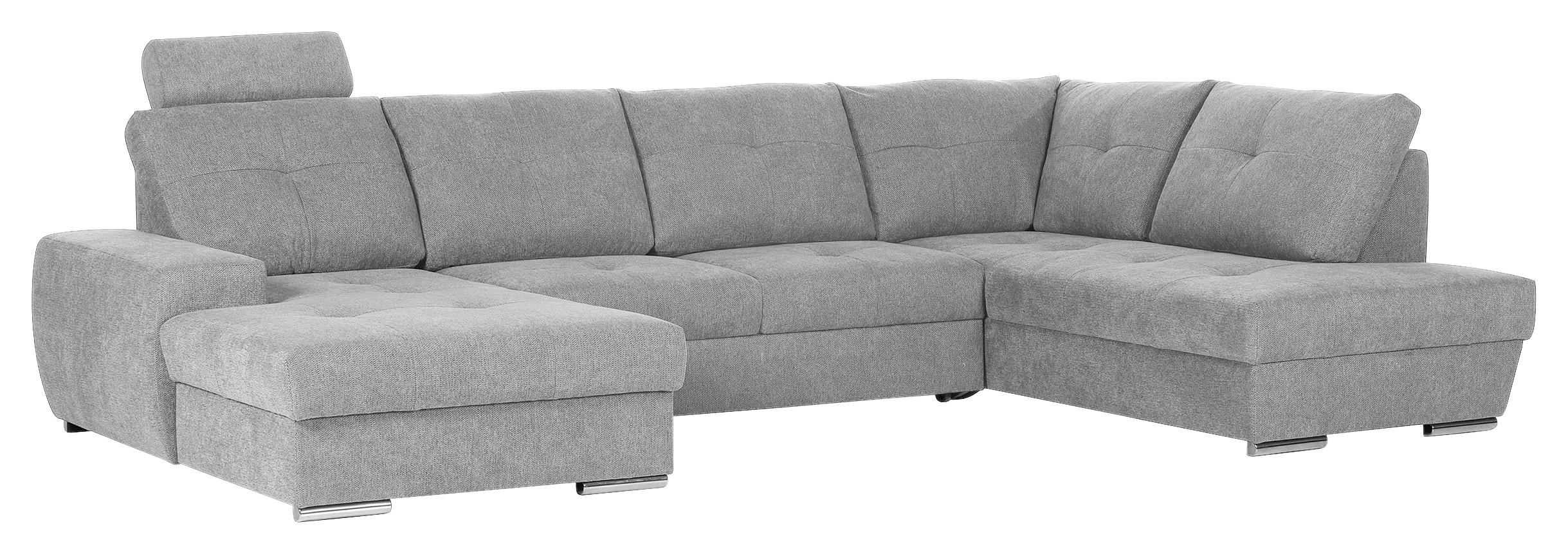 WOHNLANDSCHAFT Hellgrau Flachgewebe  - Chromfarben/Hellgrau, KONVENTIONELL, Kunststoff/Textil (180/338/217cm) - Hom`in