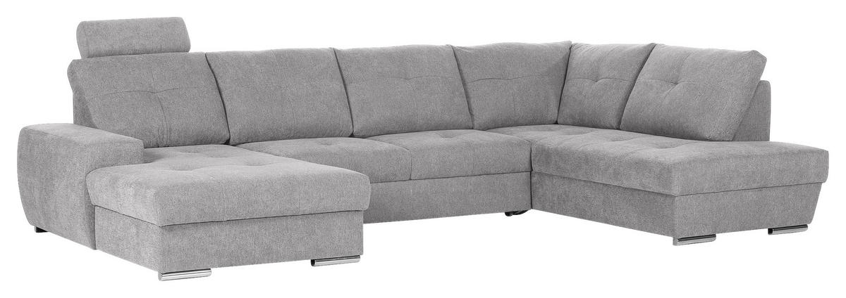 WOHNLANDSCHAFT in Flachgewebe Hellgrau  - Chromfarben/Hellgrau, Konventionell, Kunststoff/Textil (180/338/217cm) - Hom`in