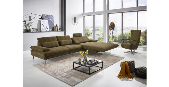 ECKSOFA in Chenille Grün  - Schwarz/Grün, Design, Textil/Metall (310/180cm) - Dieter Knoll