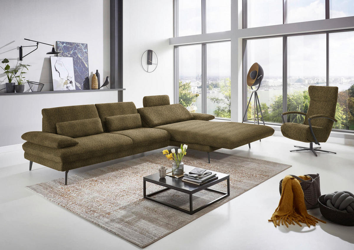 ECKSOFA in Chenille Grün  310/180 cm  - Schwarz/Grün, Design, Textil/Metall (310/180cm) - Dieter Knoll