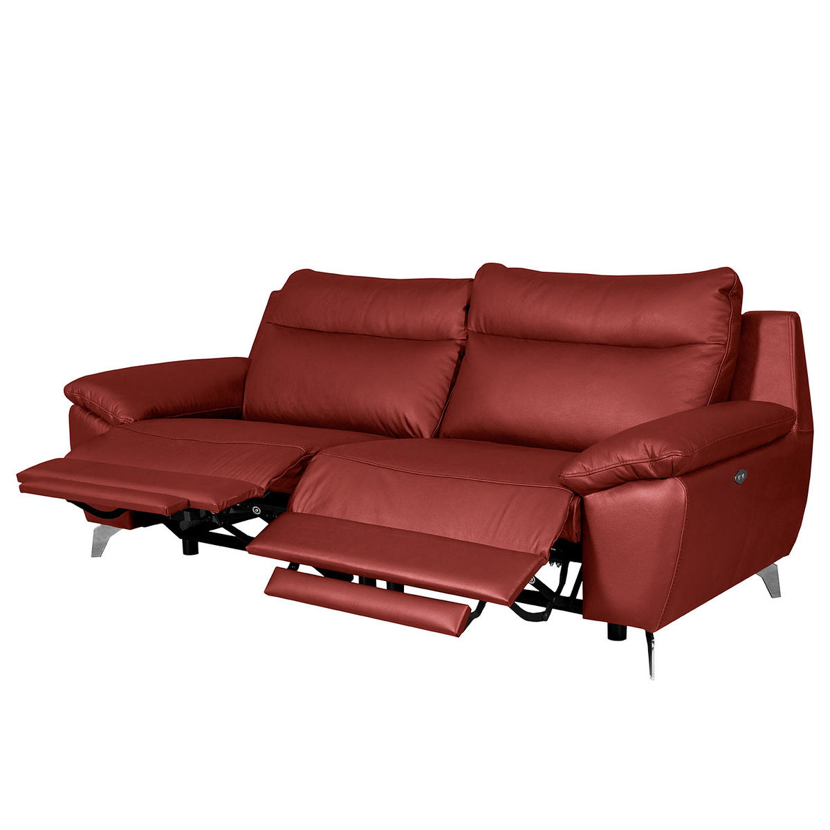 2,5-SITZER 216/95/96 cm PERLE in Echtleder Dunkelrot   - Chromfarben/Dunkelrot, Design, Leder/Metall (216/95/96cm) - Livetastic