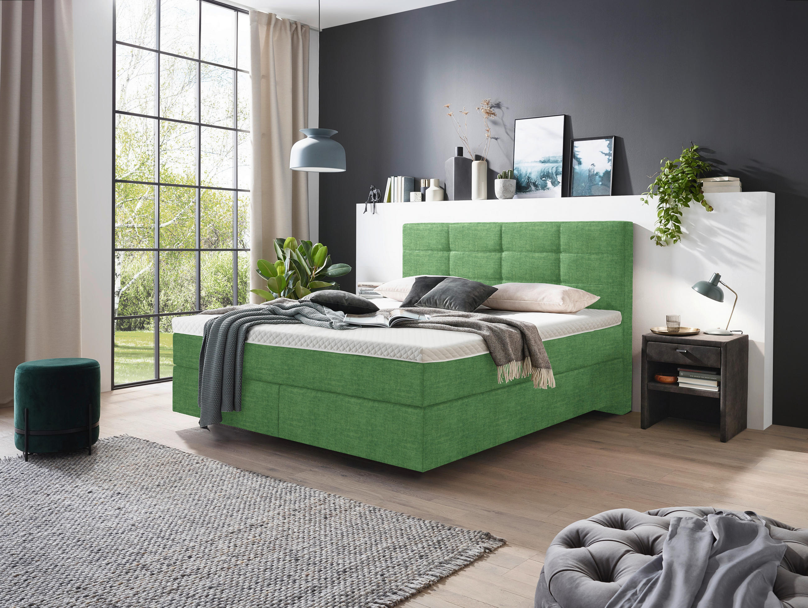 BOXSPRINGBETT 160/200 cm  in Grün  - Chromfarben/Grün, KONVENTIONELL, Kunststoff/Textil (160/200cm) - Voleo