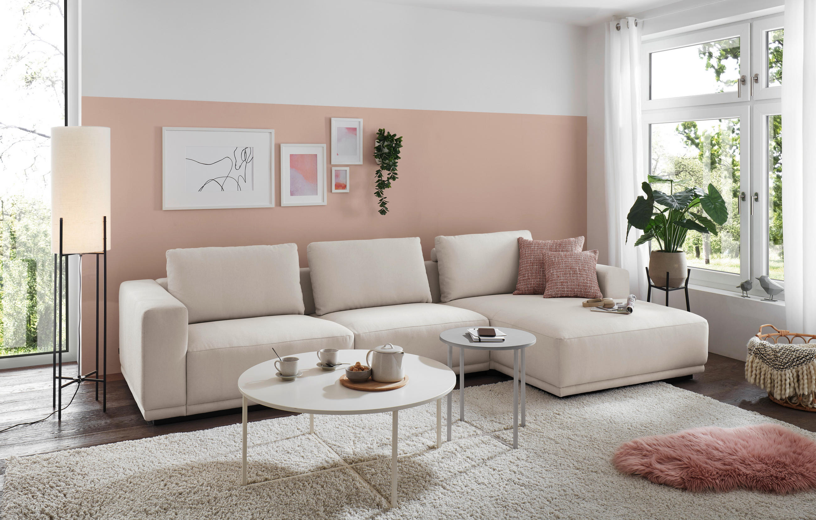 ECKSOFA Ottomane rechts, Eckteil  Weiß Chenille  - Schwarz/Weiß, Design, Kunststoff/Textil (316/166cm) - Musterring