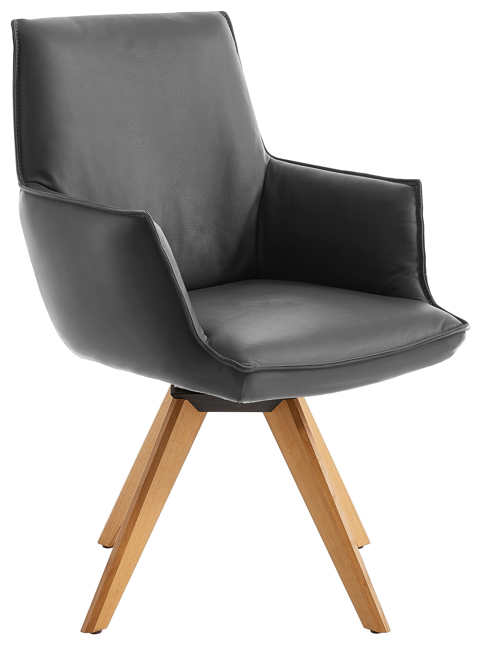 ARMLEHNSTUHL  in Echtleder  - Schieferfarben/Eichefarben, Design, Leder/Holz (57/90/66cm) - Ambiente