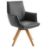 ARMLEHNSTUHL in Holz, Leder Eichefarben, Schieferfarben  - Schieferfarben/Eichefarben, Design, Leder/Holz (57/90/66cm) - Ambiente