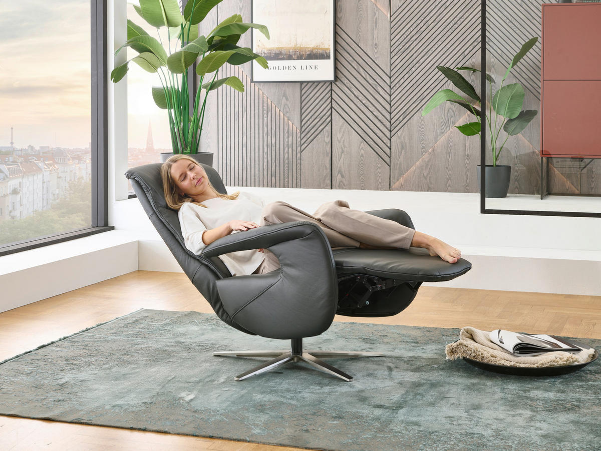 RELAXSESSEL in Leder Anthrazit  - Anthrazit/Silberfarben, KONVENTIONELL, Leder/Metall (71/110/99cm) - Dieter Knoll