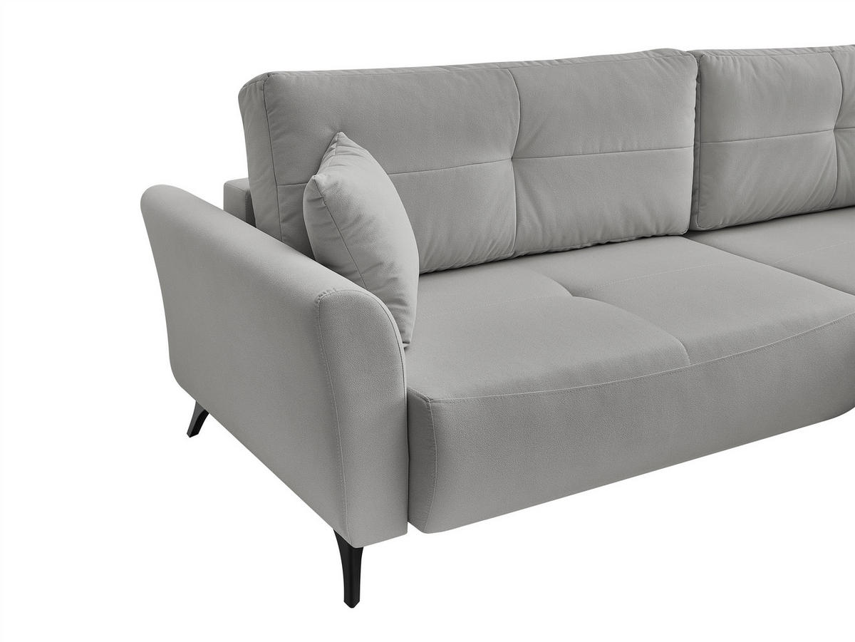 ECKSOFA GEMMA Grau Flachgewebe Zierkissen, Rückenkissen, Bettkasten, Schlaffunktion, Rücken echt, Stauraum  - Schwarz/Grau, Design, Textil/Metall (270/183cm) - P & B