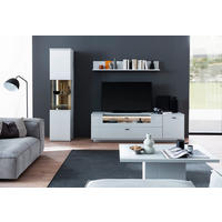 WOHNWAND  in Weiß, Eichefarben  250/199/50 cm  - Eichefarben/Anthrazit, Design, Glas/Holzwerkstoff (250/199/50cm) - Stylife