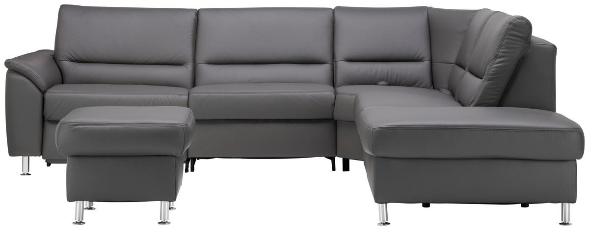 ECKSOFA in Echtleder Grau  - Alufarben/Grau, Konventionell, Leder/Metall (290/249cm) - Beldomo Premium