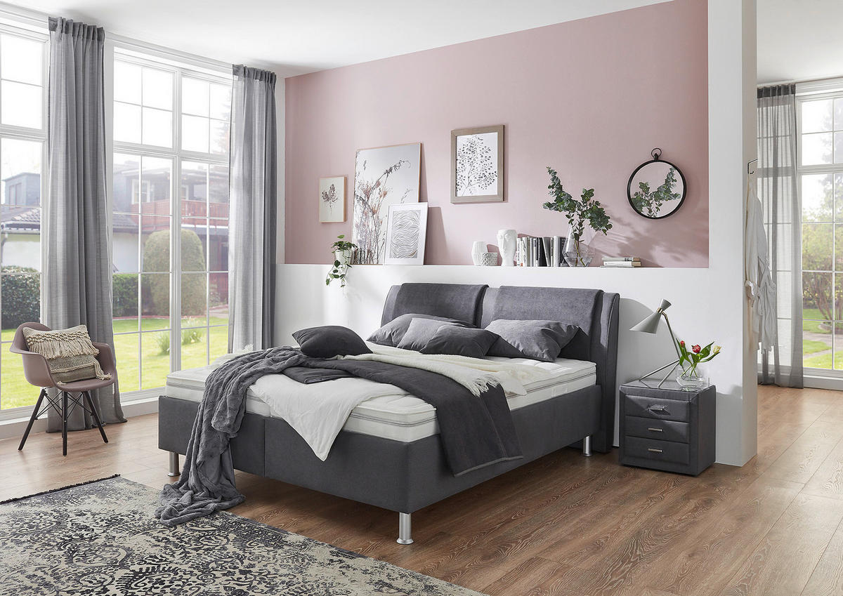 POLSTERBETT 180/200 cm,  in Anthrazit, Grau, Matratze, gepolstertes Kopfteil, Lattenrost, H2 + H2 = mittel  - Anthrazit/Alufarben, KONVENTIONELL, Holz/Holzwerkstoff (180/200cm) - Beldomo - Sleep