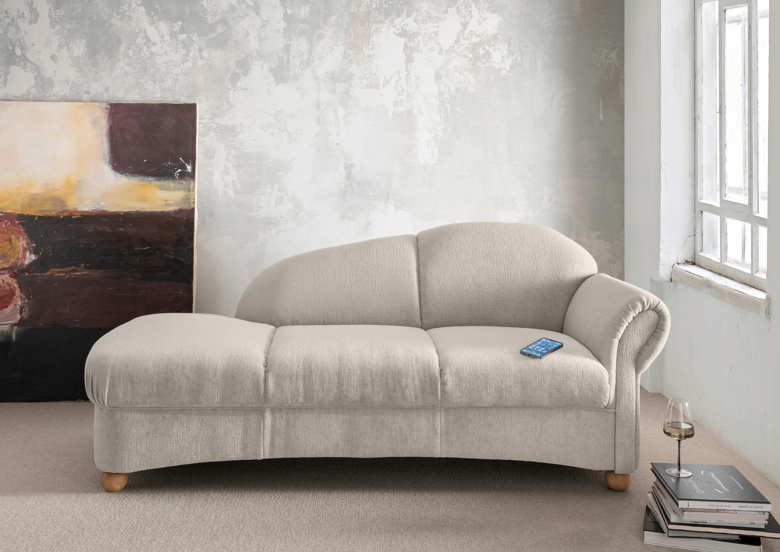 OTTOMANE in Mikrofaser Weiss  - Wildeiche/Weiss, Konventionell, Holz/Textil (190/84/86cm) - Livetastic