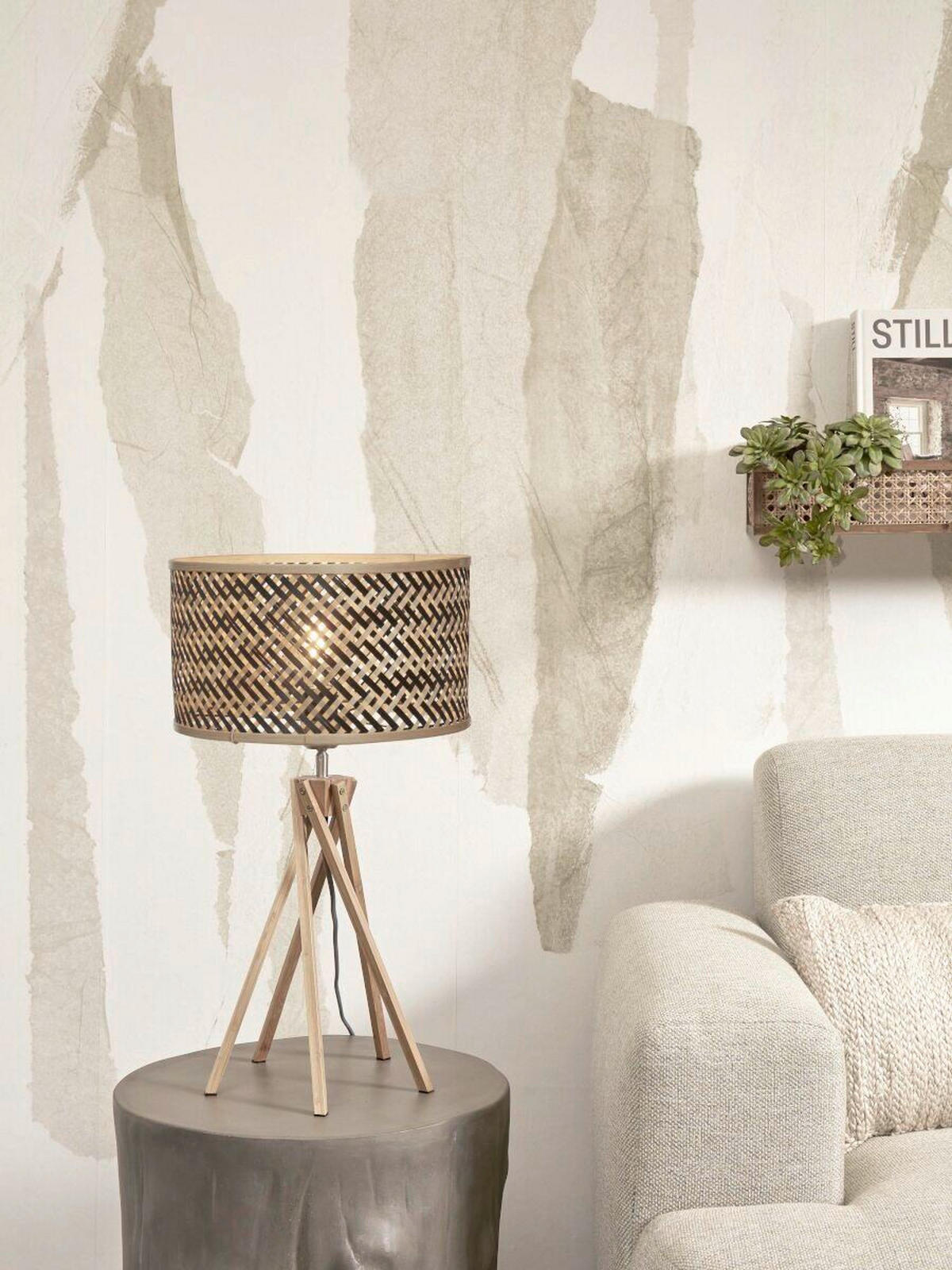 STOLNÍ LAMPA, nástěnný stmívač, 32/56/32 cm - černá/přírodní barvy, Trend (32/56/32cm) - Good & Mojo