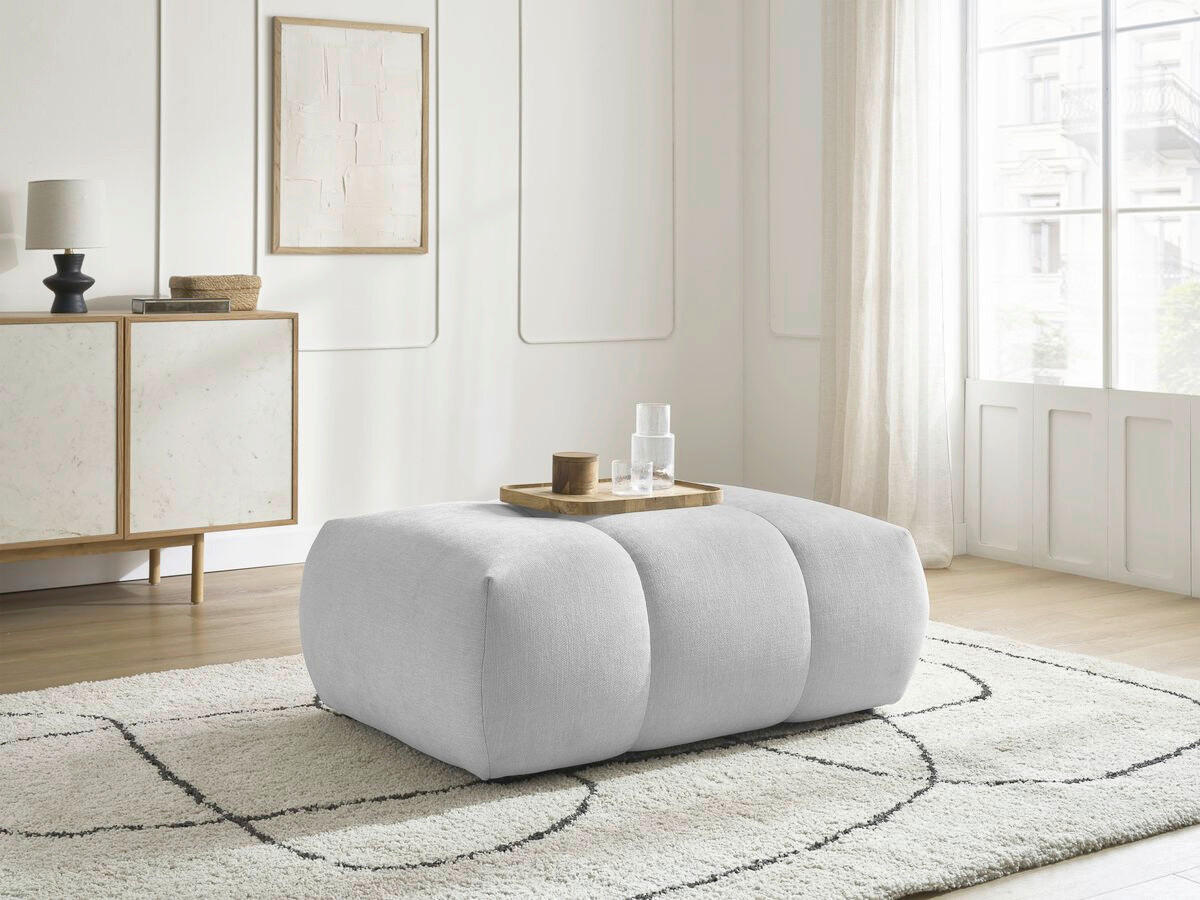 HOCKER FUJI  Leinenoptik Hellgrau  - Hellgrau/Schwarz, MODERN, Kunststoff/Textil (112/44/80cm)