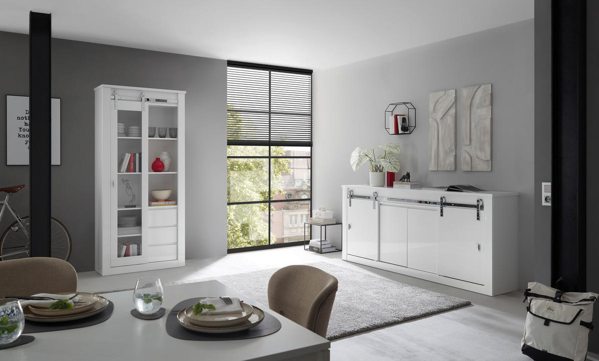 VITRINE  in Weiß, Weiß Hochglanz  - Chromfarben/Weiß Hochglanz, Design, Holzwerkstoff/Metall (93/201/38cm) - Livetastic