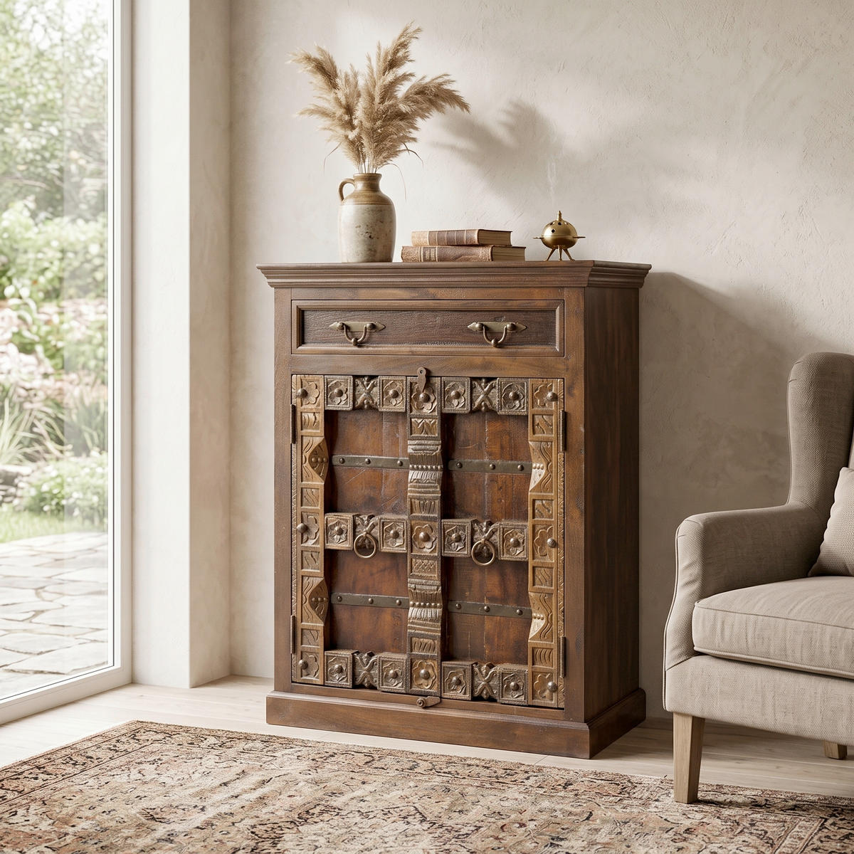 HIGHBOARD  90/120/45 cm 1 Schublade(n)  - Messingfarben/Braun, Design, Holz/Metall (90/120/45cm) - MID.YOU