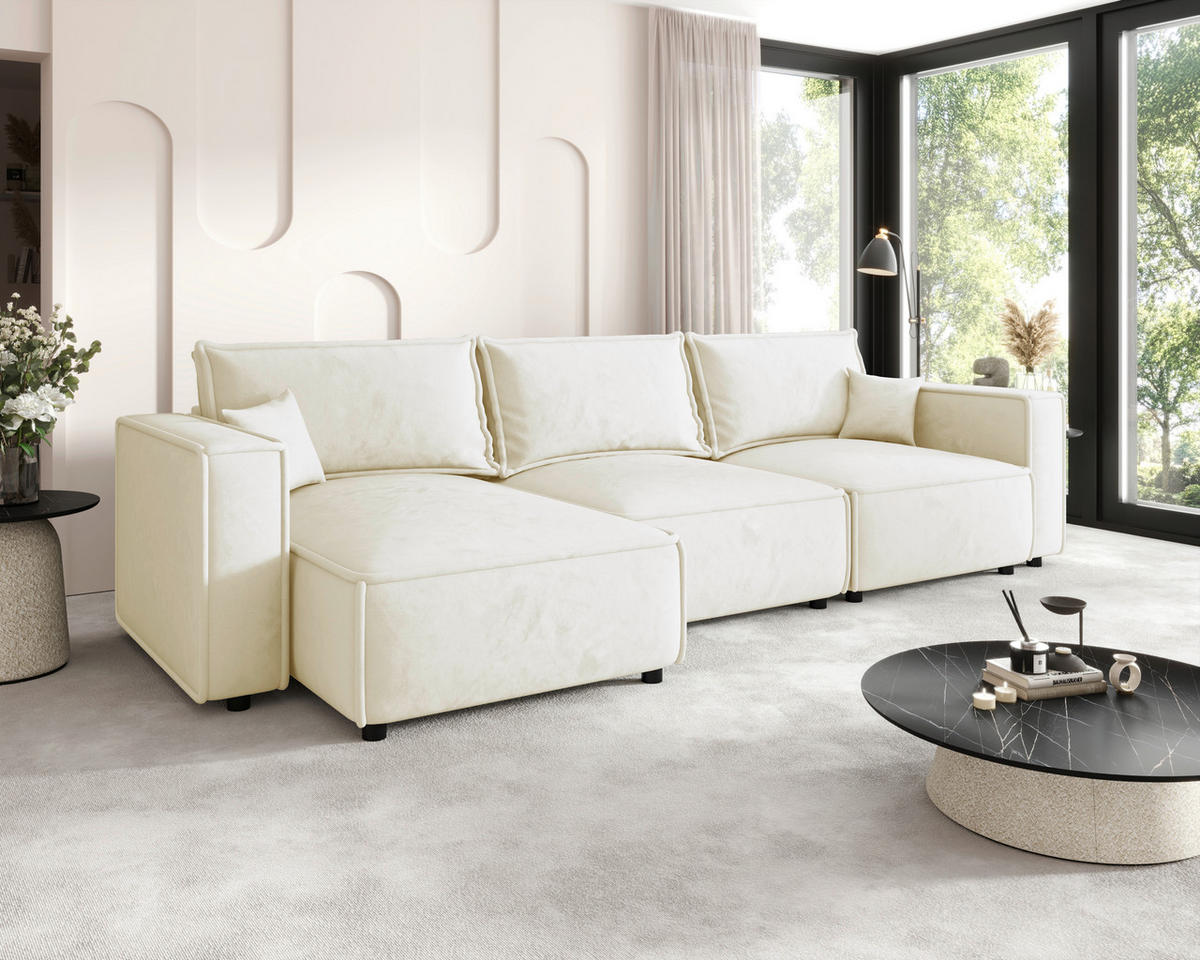 ECKSOFA Creme Webstoff Zierkissen, Rückenkissen, Rücken echt  - Creme/Schwarz, MODERN, Kunststoff/Textil (153/350cm) - Xora