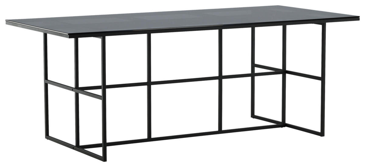 ESSTISCH in Metall, Glas 200/90/74 cm  - Schwarz, Design, Glas/Metall (200/90/74cm) - Livetastic