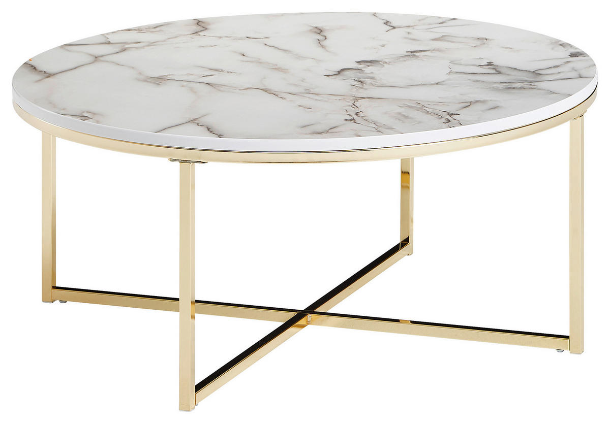 COUCHTISCH Holzwerkstoff 80/80/36 cm  - Weiss/Goldfarben, Konventionell, Holzwerkstoff/Metall (80/80/36cm) - MID.YOU