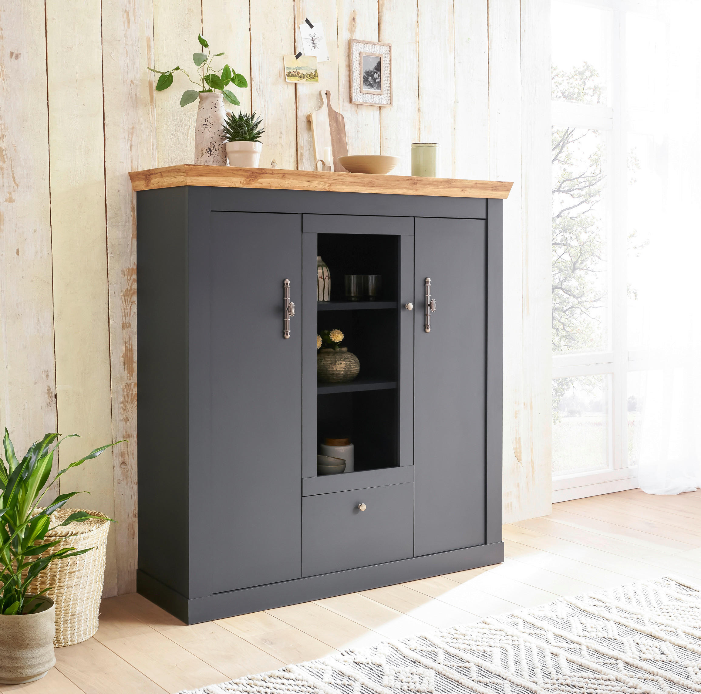 HIGHBOARD  in 141/146/45 cm  - Anthrazit/Silberfarben, Design, Holzwerkstoff/Metall (141/146/45cm) - MID.YOU