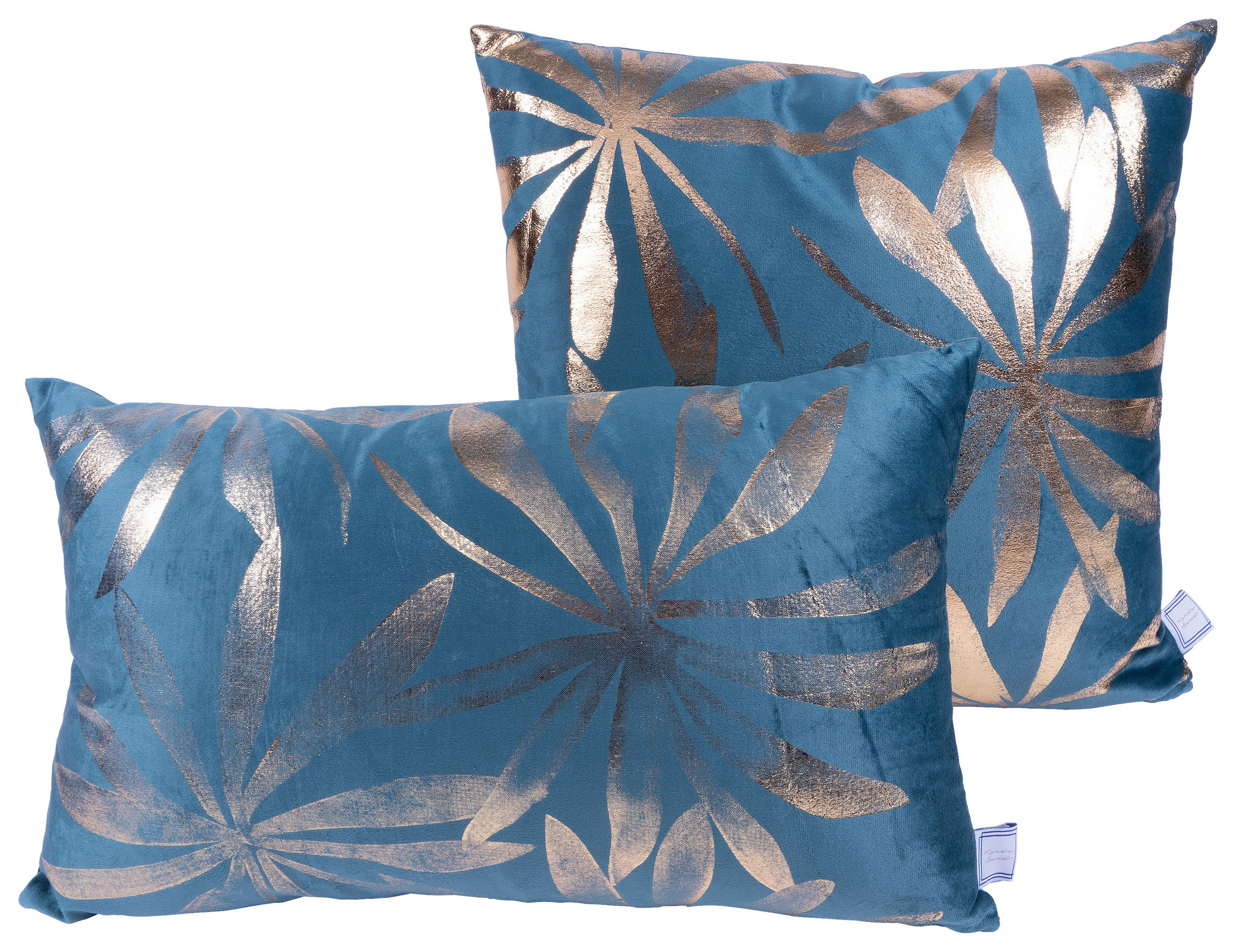 ZIERKISSENSET 2-teilig 30x45/50x45 cm  - Goldfarben/Petrol, KONVENTIONELL, Textil (30x45/50x45cm)