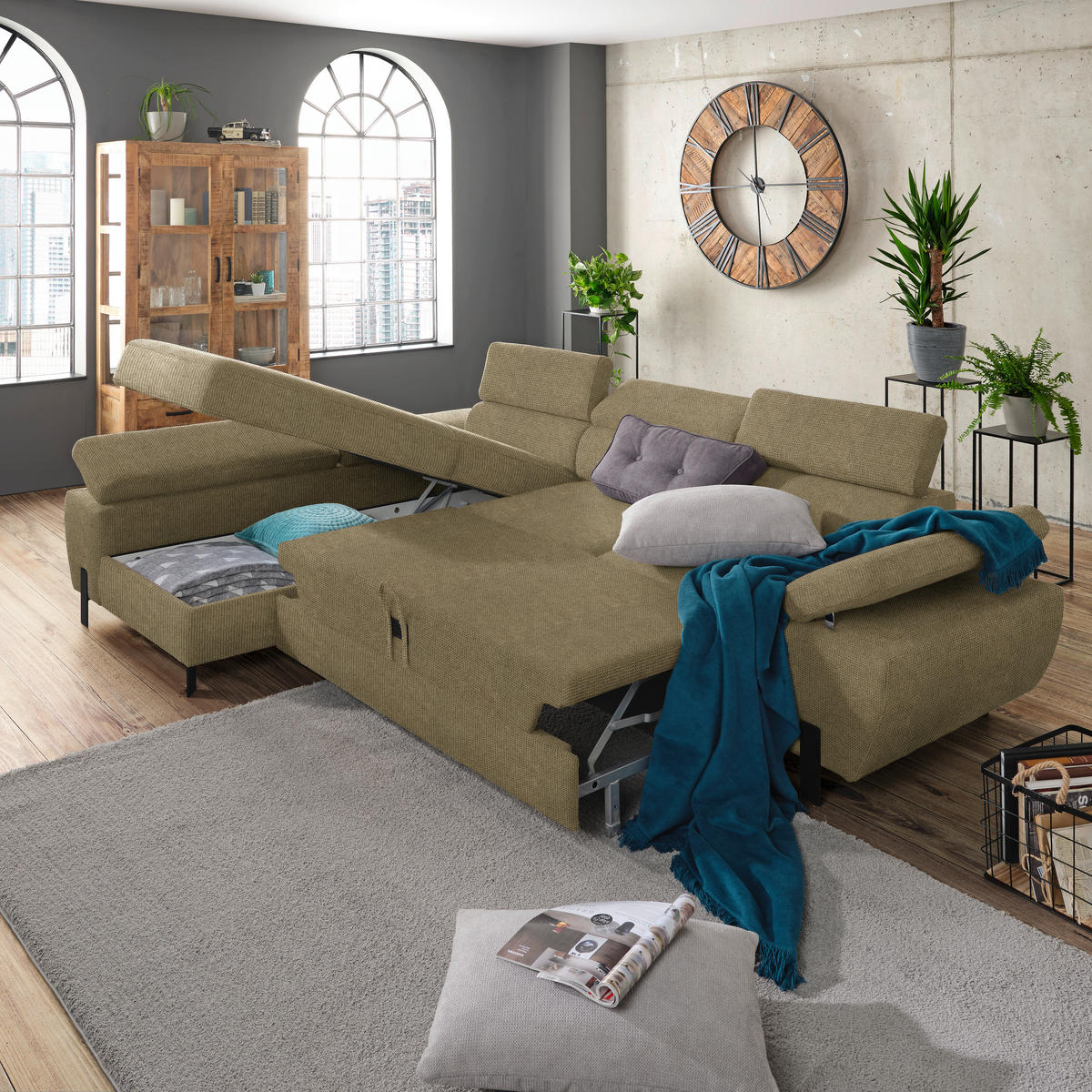 HÖRNSOFFA i vävt tyg olivgrön  - olivgrön/svart, Modern, metall/textil (93/75-90/277cm) - MID.YOU