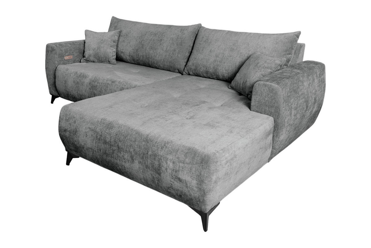 ECKSOFA BELARO Grau Chenille  - Schwarz/Grau, Design, Textil/Metall (246/177cm) - P & B