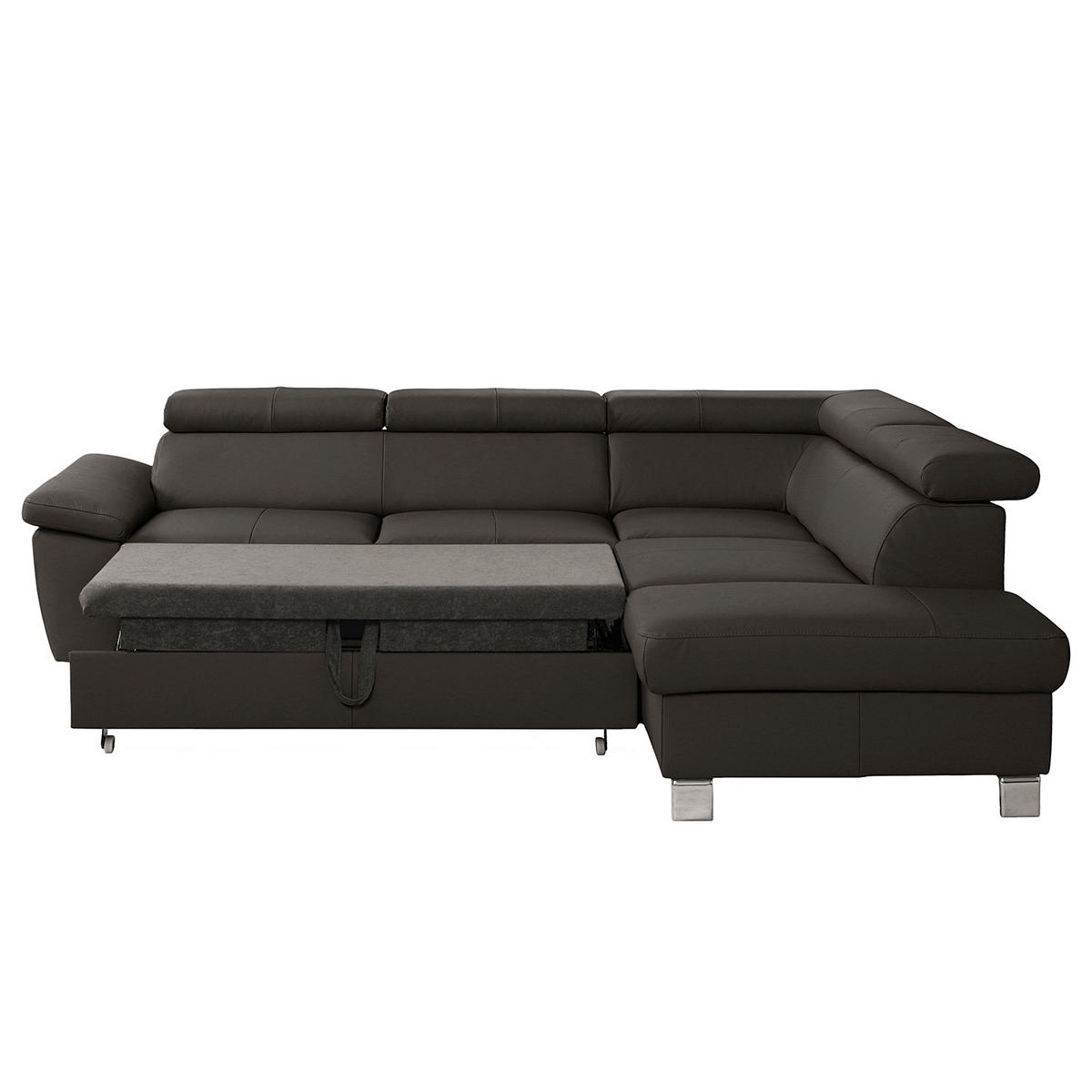 ECKSOFA Dunkelbraun Echtleder Lederlook  - Chromfarben/Dunkelbraun, Design, Leder/Textil (248/208cm) - Livetastic
