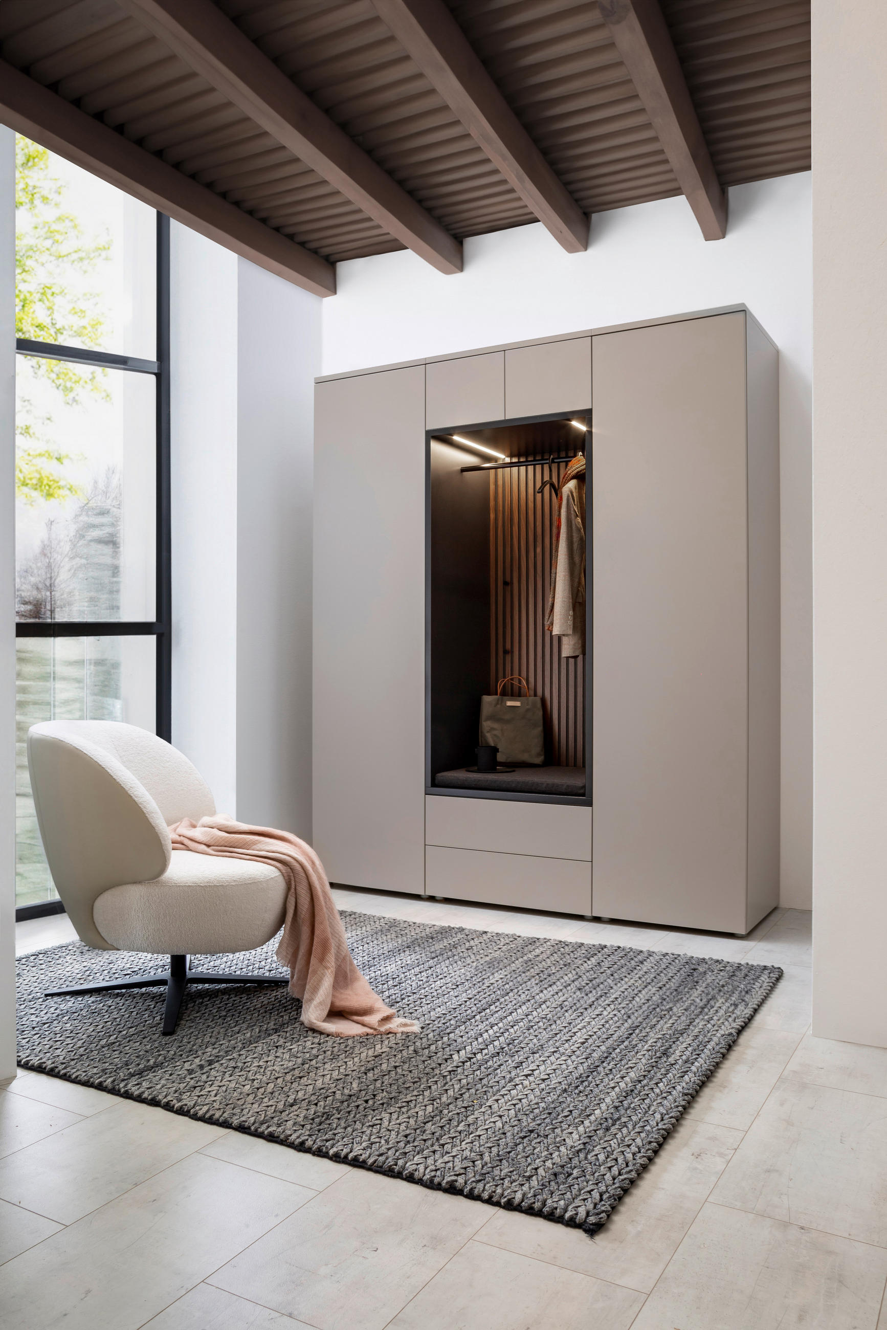 GARDEROBE 5-teilig  in 196/233/59 cm  - Anthrazit/Nussbaumfarben, Design, Holz/Holzwerkstoff (196/233/59cm) - Moderano