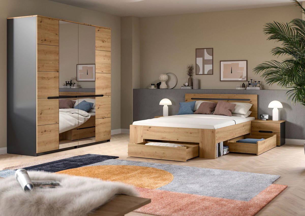 SCHLAFZIMMER Grau, Eiche Artisan  - Eiche Artisan/Grau, MODERN, Holzwerkstoff - MID.YOU