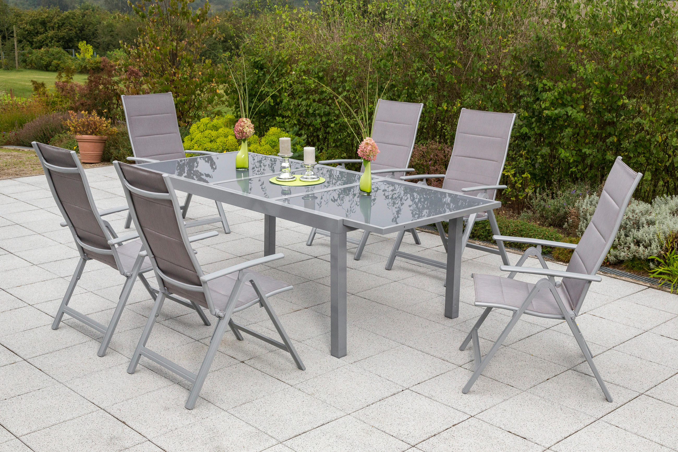 GARTENTISCHGRUPPE Aluminium  - Silberfarben/Braun, ROMANTIK / LANDHAUS, Textil/Metall - Gardenson
