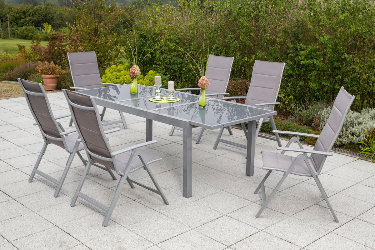 GARTENTISCHGRUPPE Aluminium  - Silberfarben/Braun, ROMANTIK / LANDHAUS, Textil/Metall - Gardenson
