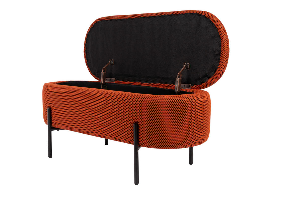 HOCKERBANK in Metall, Textil Schwarz, Dunkelorange  - Dunkelorange/Schwarz, Design, Textil/Metall (95/43/36cm)