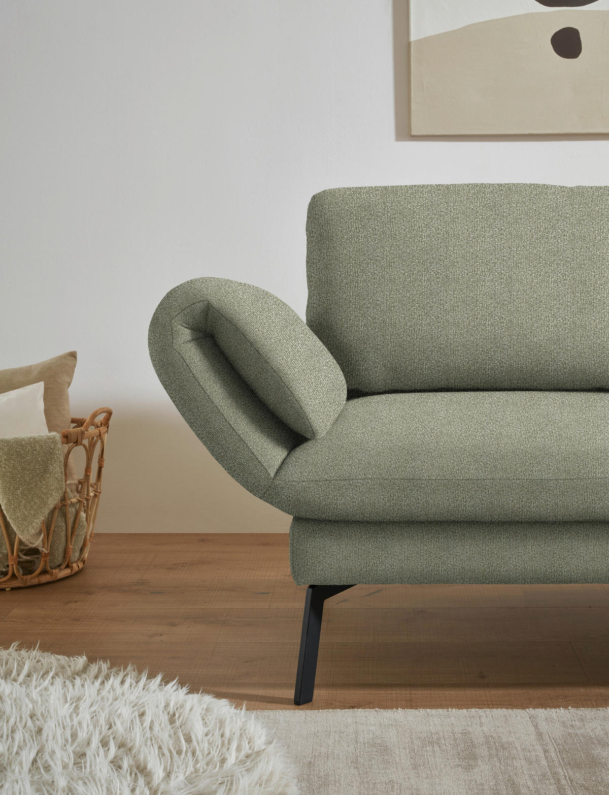 ECKSOFA  in Flachgewebe Salbeigrün  255-365/175-224 cm  - Salbeigrün/Schwarz, Design, Textil/Metall (255-365/175-224cm) - Dieter Knoll
